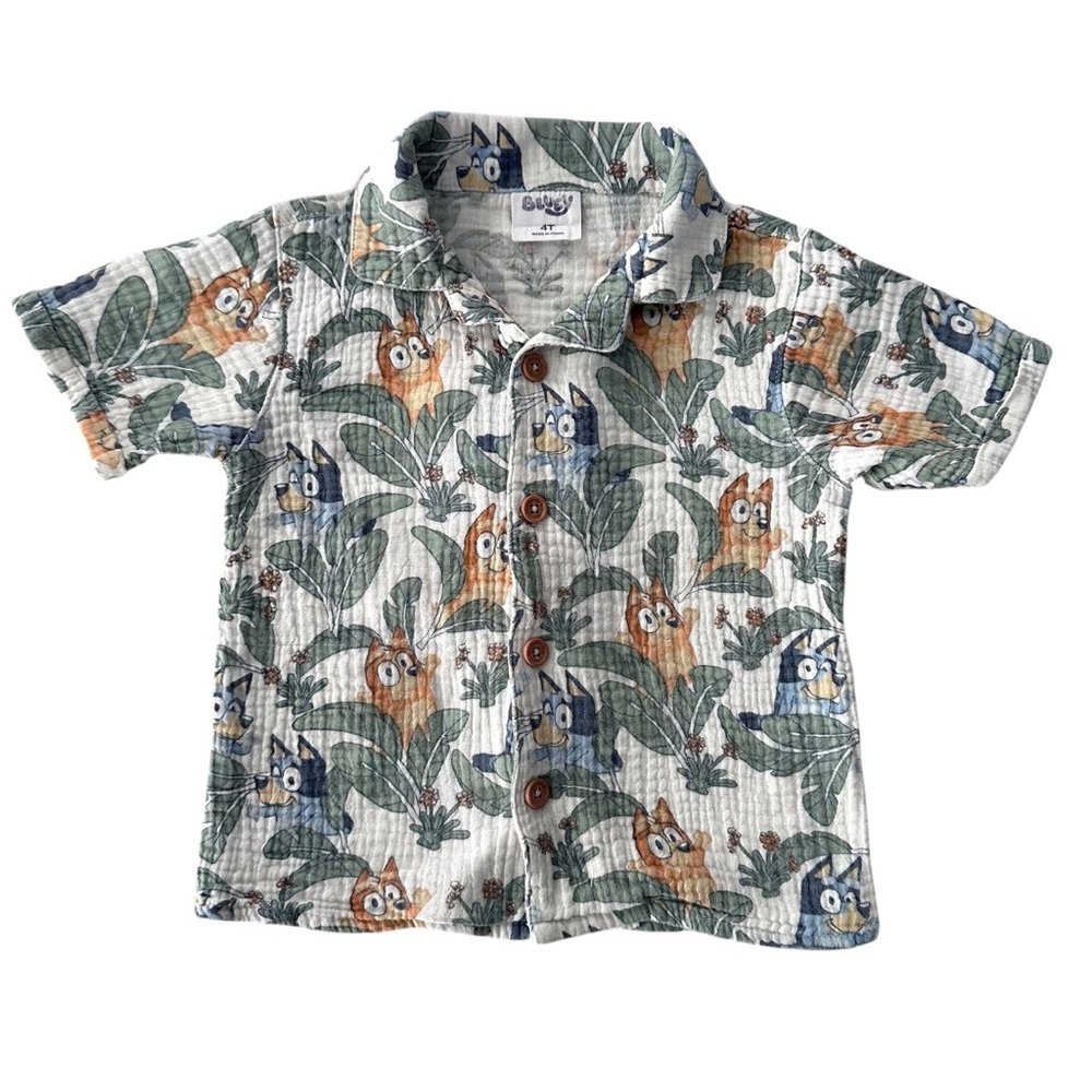 Bluey 100% Cotton Gauze Hawaiian Casual Buttondown Shirt Boys 4T Beach Vacation